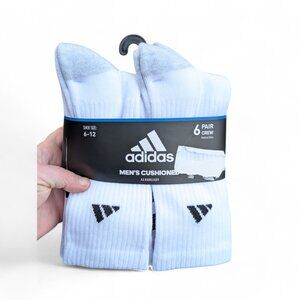 6 Pair Adidas Aeroready Men’s Cushioned Crew Socks Size 6-12 White Athletic NWT